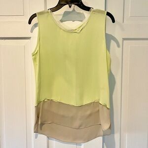 Elie Tahari Silk Sleeveless Top in Chartreuse and Tan Size SMALL
